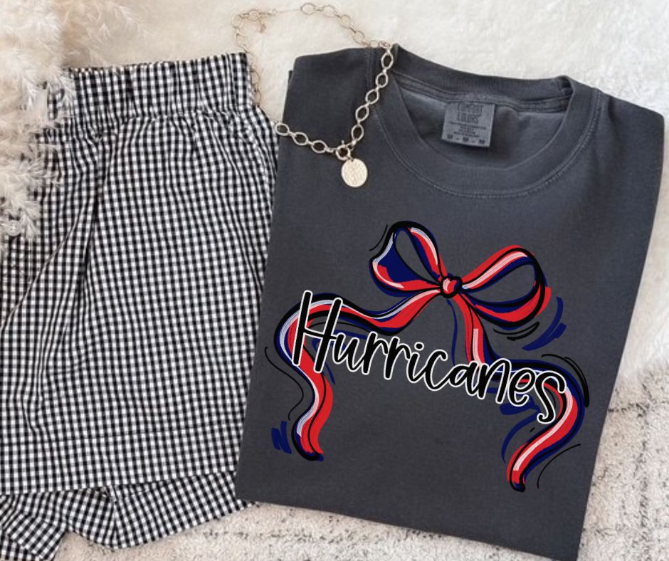 Hurricanes - Red/Navy (Ribbon Sports Bow School Spirit) - DTF