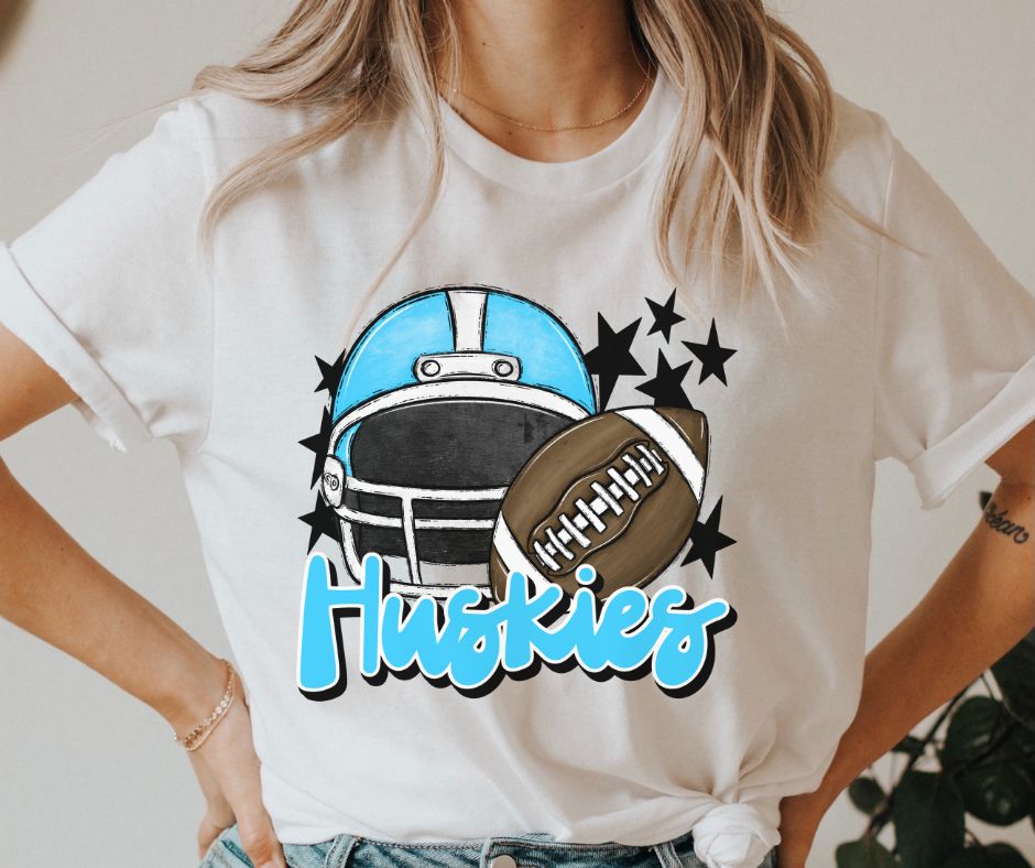 Huskies Mascot (stars -  Columbia Blue helmet) - DTF