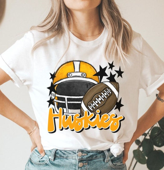 Huskies Mascot (stars - yellow gold helmet) - DTF