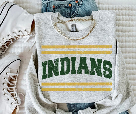 Indians - Dark Green/Vegas Gold (Mascot Distressed Lines) - DTF
