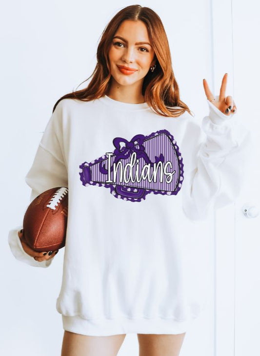 Indians - Purple (Prepster Megaphone Bow Mascot) - DTF