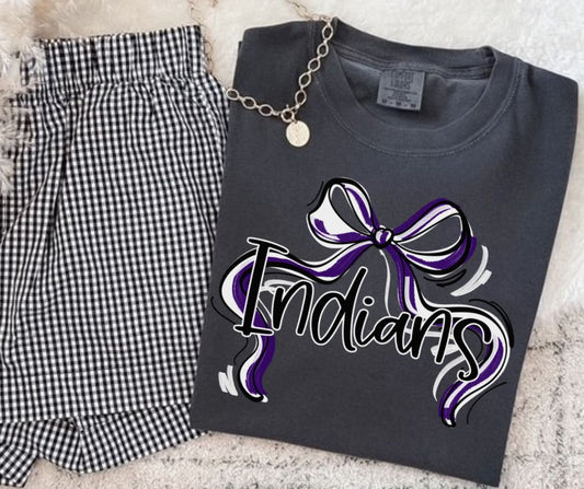 Indians - Purple/White (Ribbon Sports Bow School Spirit) - DTF