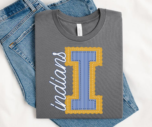 I - Indians - Royal Blue/Yellow Gold (Prepster Mascot) - DTF