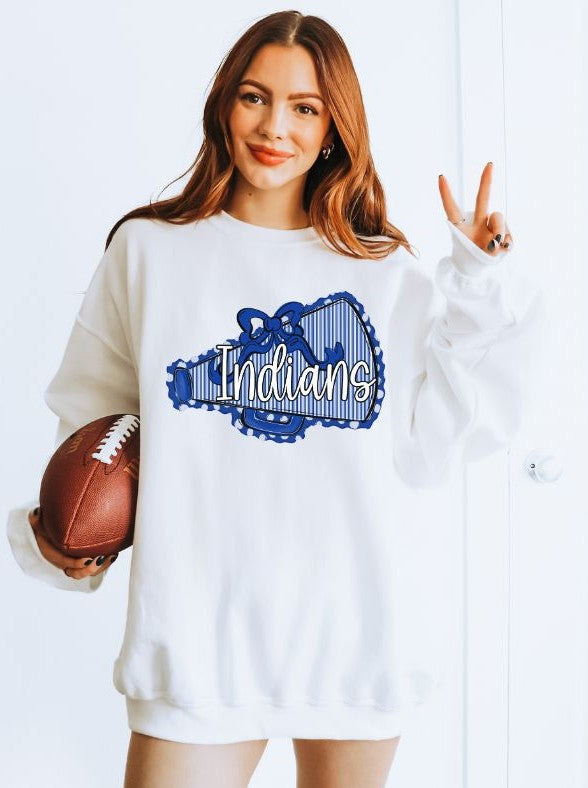 Indians - Royal Blue (Prepster Megaphone Bow Mascot) - DTF