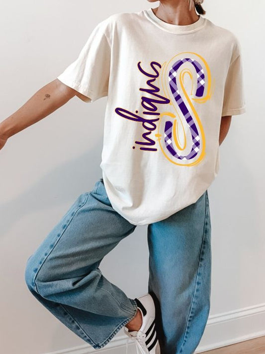 Indians - S/Purple Plaid/Yellow Gold (Spaced Out School Spirit) - DTF