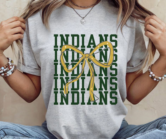 Indians - Vegas Gold/Dark Green (Stacked Coquette Bow)  - DTF