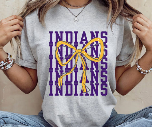 Indians - Yellow Gold/Purple (Stacked Coquette Bow)  - DTF