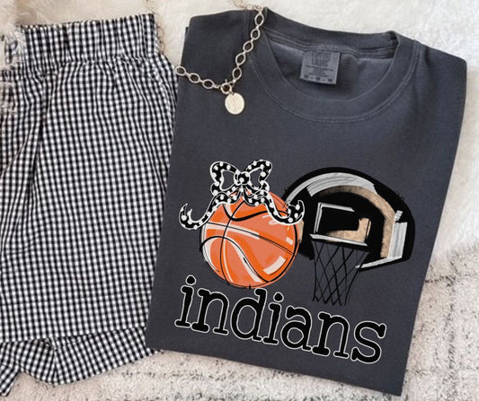 Indians - Black (Basketball Bow Mascot) - DTF