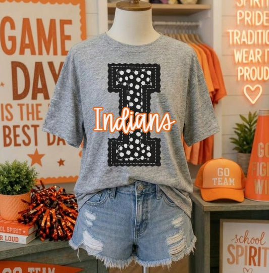 Indians - Orange/Black Letter I dots (Letterman Stitch Mascot) - DTF