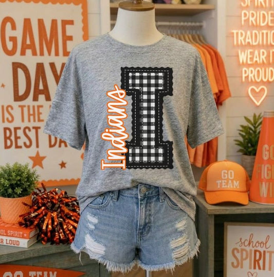 Indians - Orange/Black Letter I gingham (Letterman Stitch Mascot) - DTF
