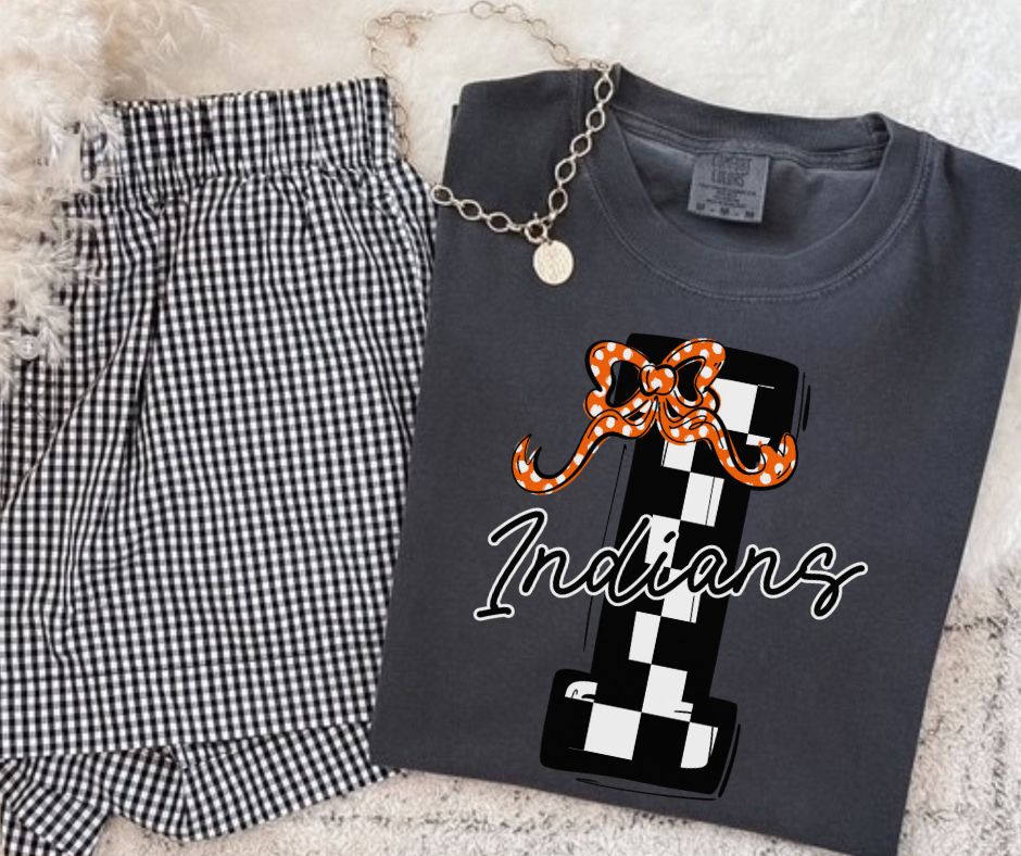 Indians - Black/Orange (Checkered Coquette Mascot)  - DTF