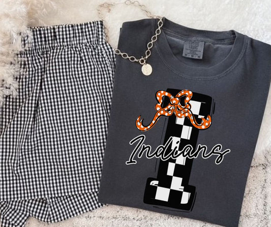 Indians - Black/Orange (Checkered Coquette Mascot)  - DTF