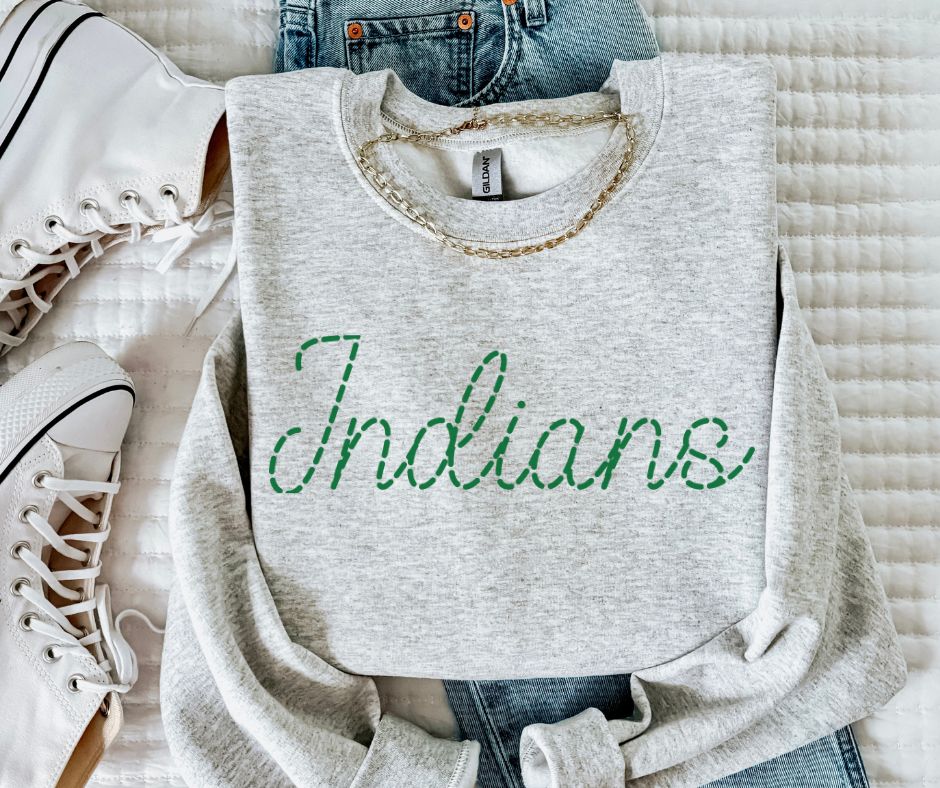 Indians - Kelly Green (Stitched Mascot) - DTF