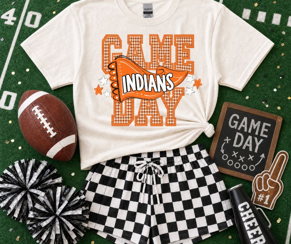 Indians - Orange/White/Black (Preppy Game Day Pennant Mascot) - DTF