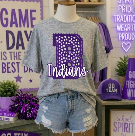 Indians - Purple Letter B dots (Letterman Stitch Mascot) - DTF