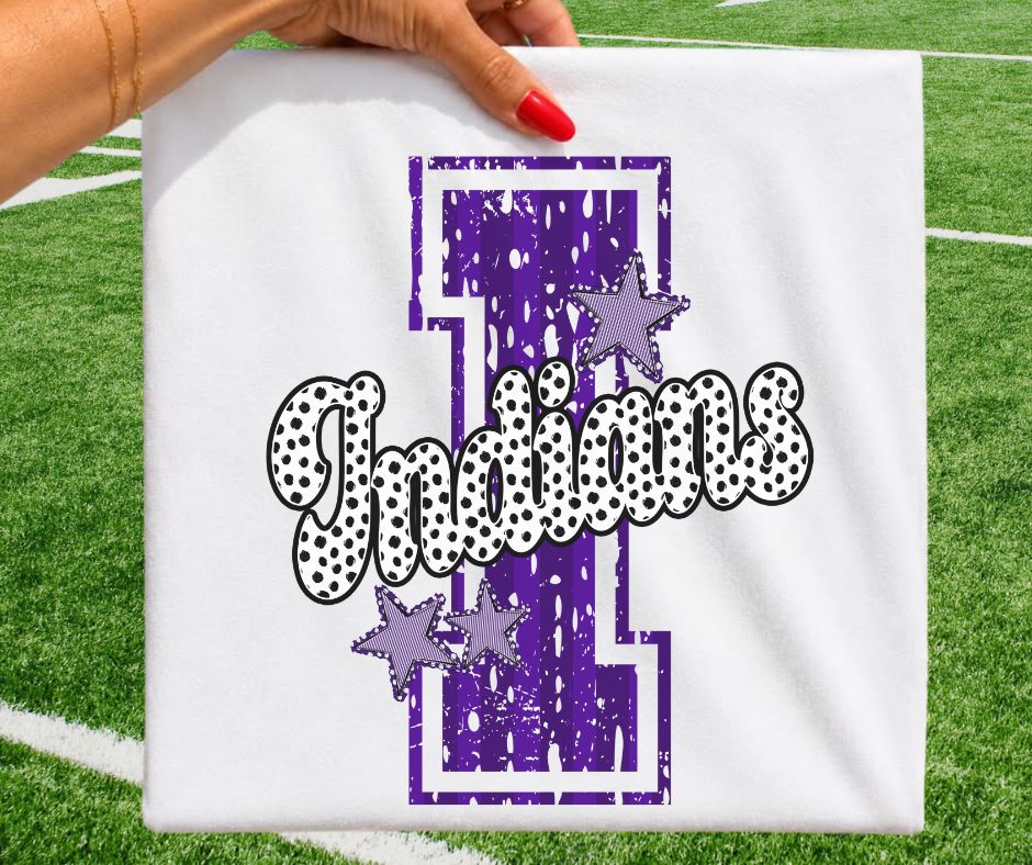 Indians - Purple/White (Varsity Stripes & Dots Mascot) - DTF