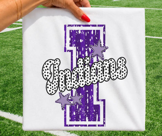 Indians - Purple/White (Varsity Stripes & Dots Mascot) - DTF
