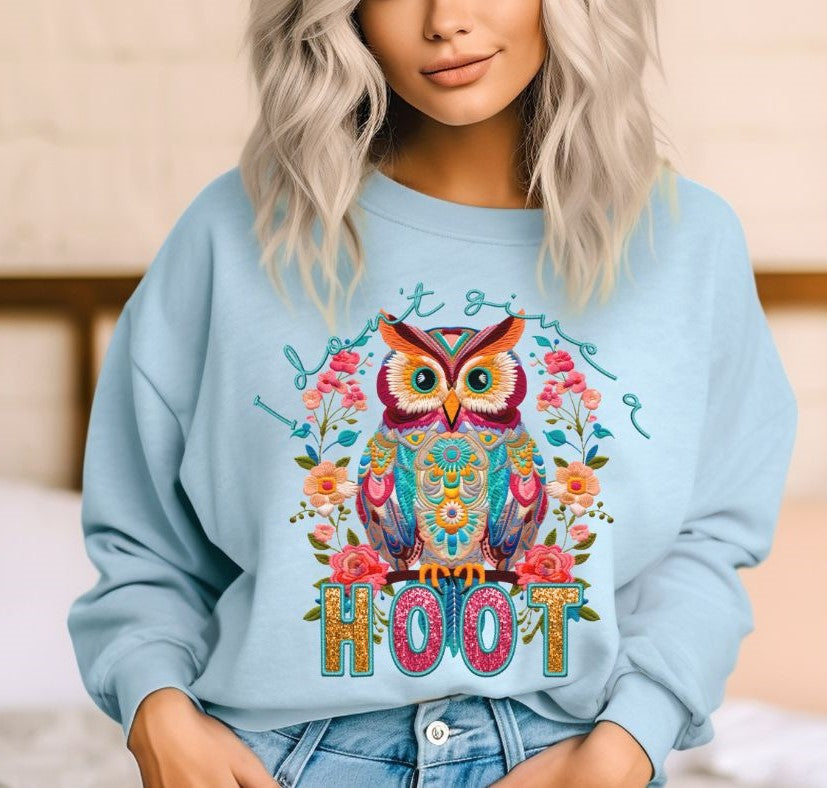 I Don't Give a Hoot (faux sequin/embroidered design) - DTF