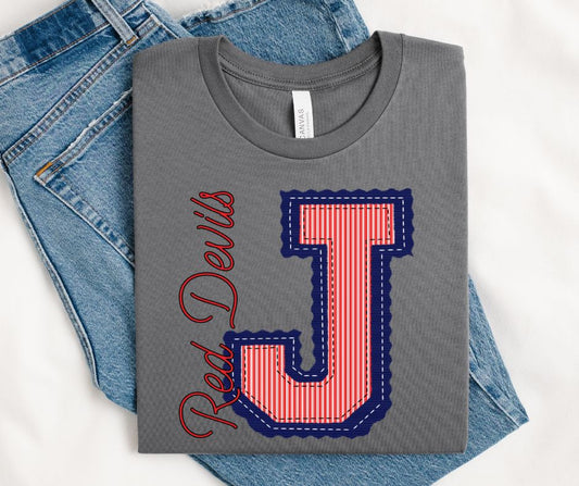 J - Red Devils - Red, Navy (Prepster Mascot) - DTF