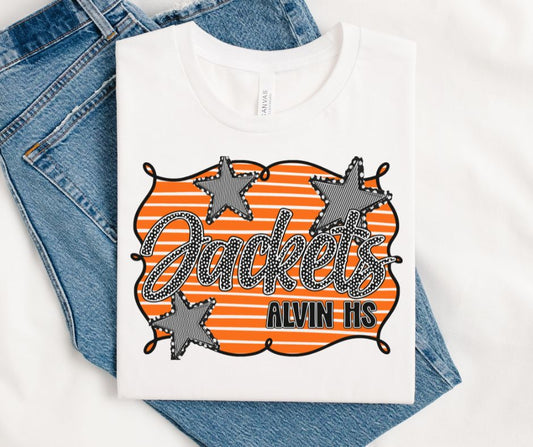 Jackets - Alvin HS Orange/Black (School Spirit Framed Mascot) - DTF