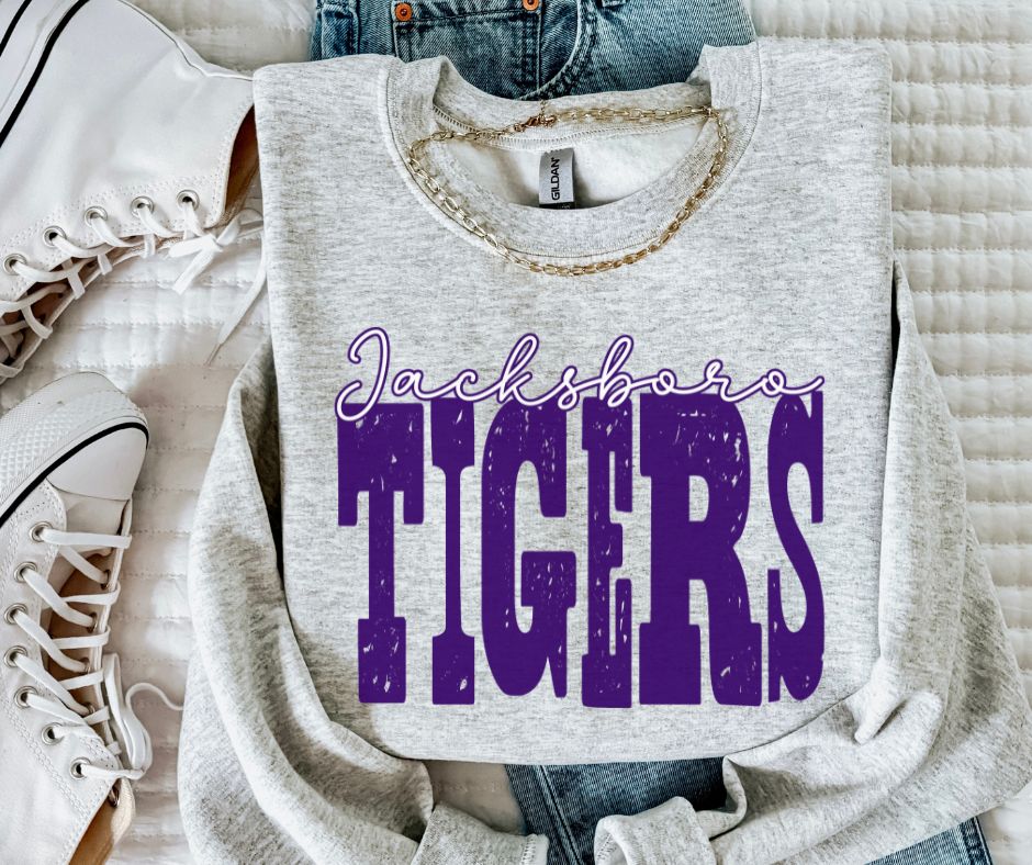 Tigers - Jacksboro Purple/White (Mixed Up Mascot) - DTF