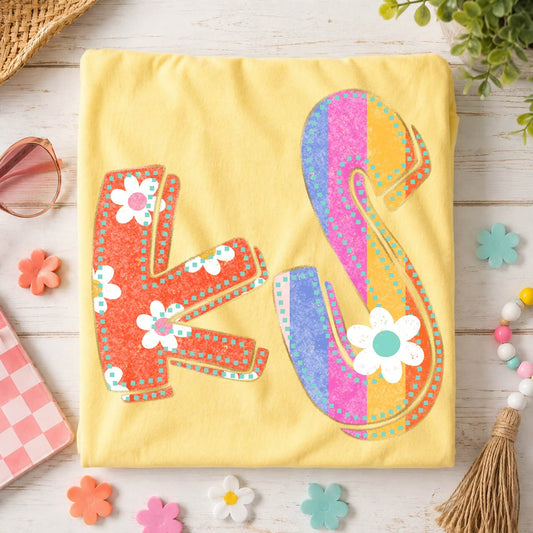 Kansas (Flower Power Distressed Doodle State) - DTF