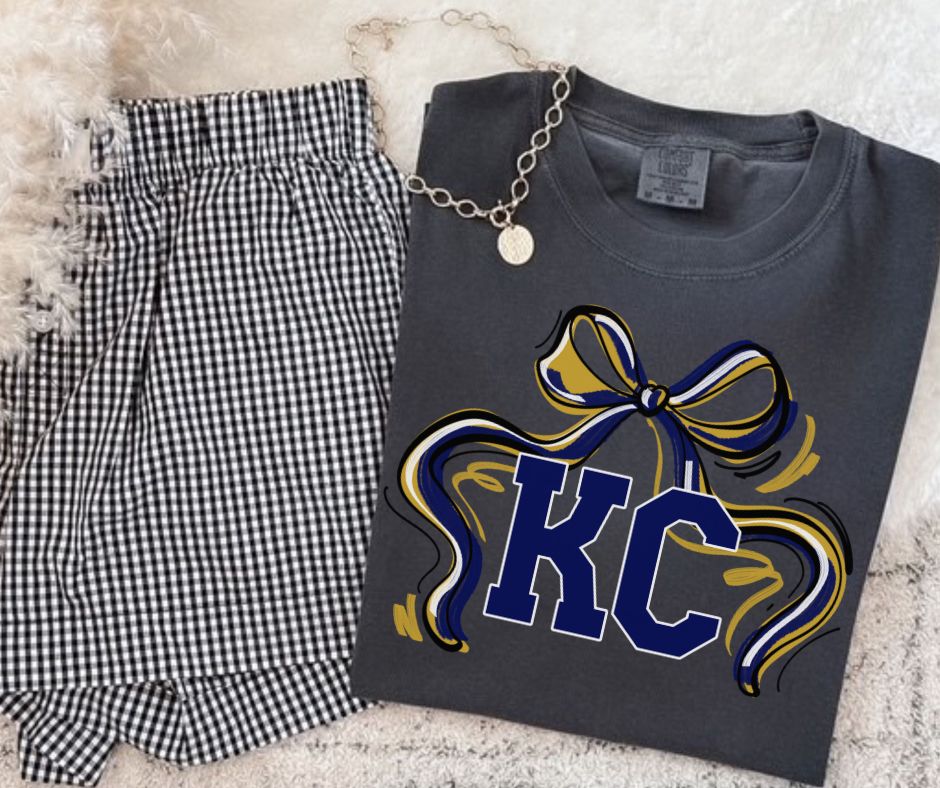 KC - Navy/Vegas Gold (Ribbon Sports Bow School Spirit) - DTF