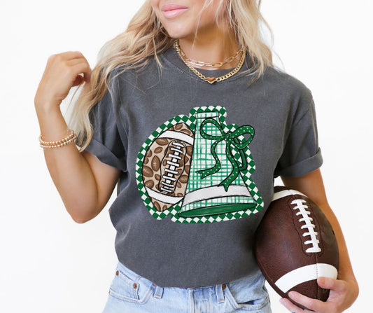 Megaphone & Football Leopard Check (Kelly Green) - DTF