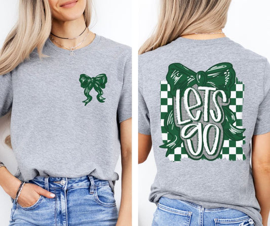 Let's Go Bow - Kelly Green/Gray (2-in-1 (front pocket/back design) - DTF