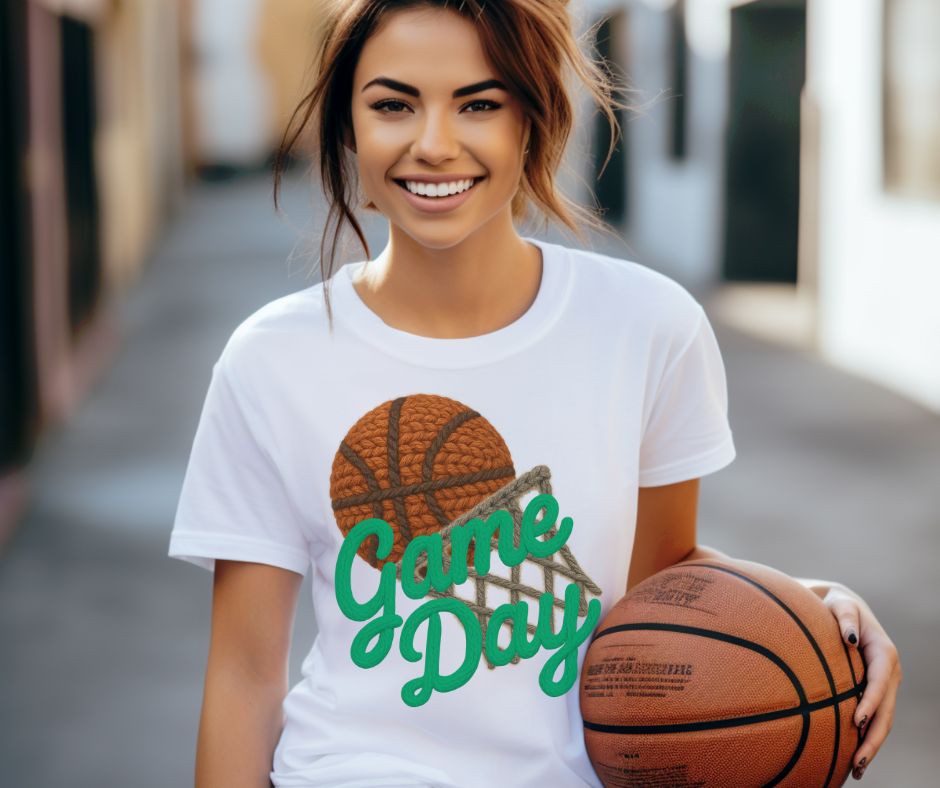 Game Day Basketball (Green - Faux Yarn) - DTF