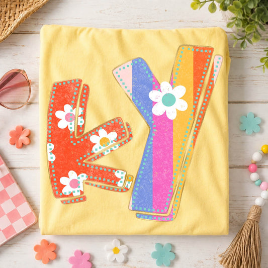 Kentucky (Flower Power Distressed Doodle State) - DTF