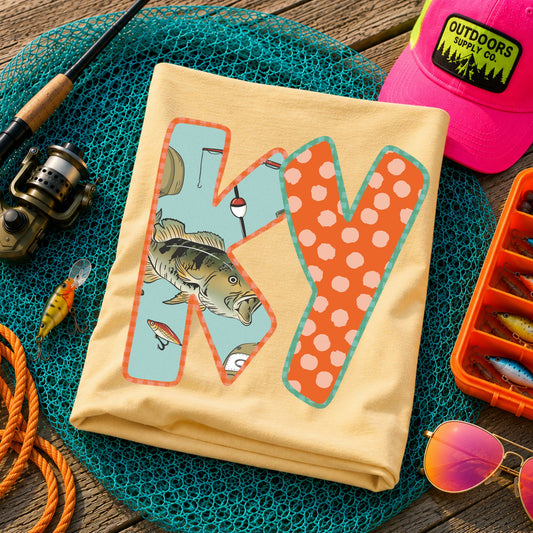KY (Bass Fishing Polka Dots State Abbreviations) - DTF