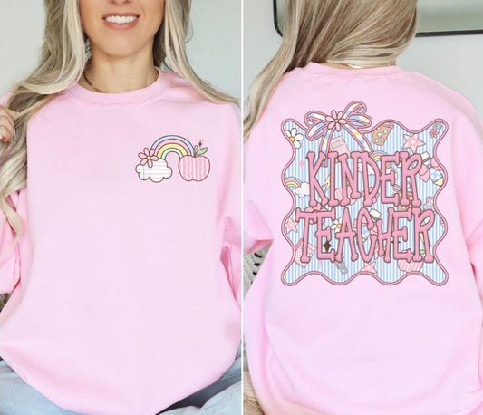 Kinder Teacher (Seersucker Grade Level/School Staff Frame) - DTF