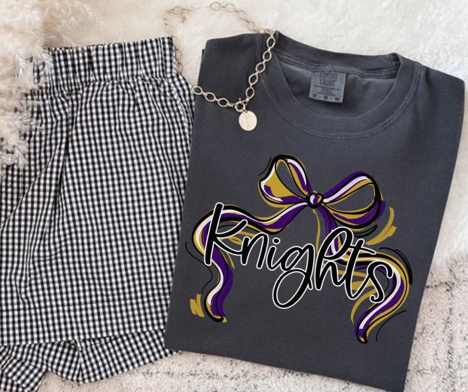 Knights - Purple/Vegas Gold (Ribbon Sports Bow School Spirit) - DTF
