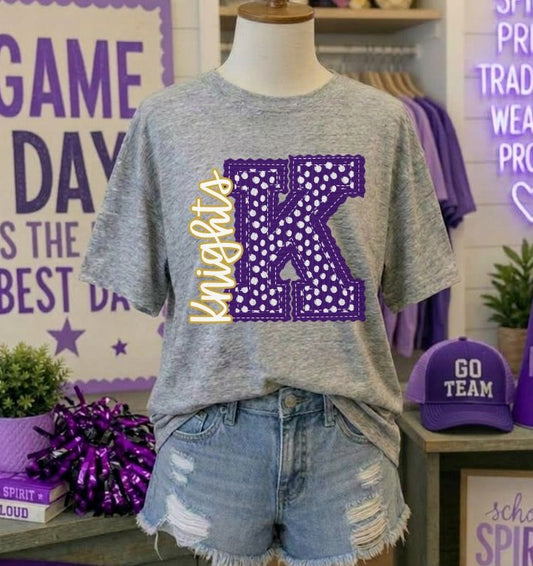 Knights - Purple Letter K dots (Letterman Stitch Mascot) - DTF