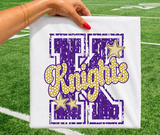 Knights - Purple/Vegas Gold (Varsity Stripes & Dots Mascot) - DTF