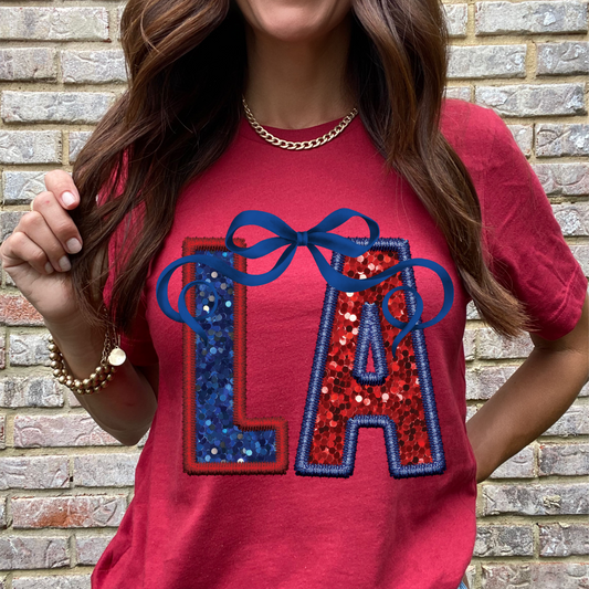 LA (Patriotic Bow State Abbrev. faux embroidered sequins) - DTF