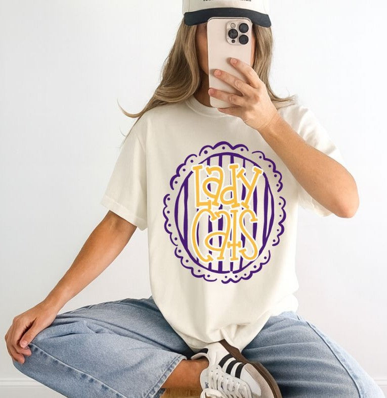 Ladycats - Yellow Gold/Purple (Spirit Stripes Mascot) - DTF