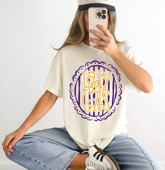 Ladycats - Yellow Gold/Purple (Spirit Stripes Mascot) - DTF