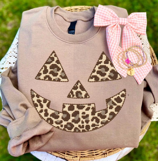Leopard Stitch Pumpkin Face - DTF
