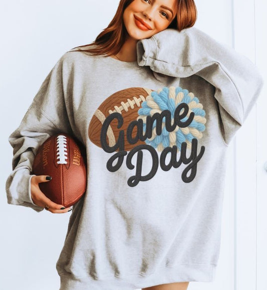 Game Day Football (Light Blue - Faux Yarn) - DTF