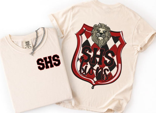 Lions - SHS/Crimson/Mascot Head (School Crest Mascots 2-in-1 front/back) - DTF
