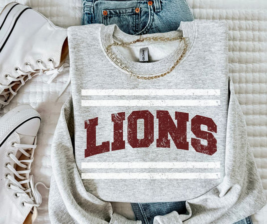 Lions - Maroon/White (Mascot Distressed Lines) - DTF