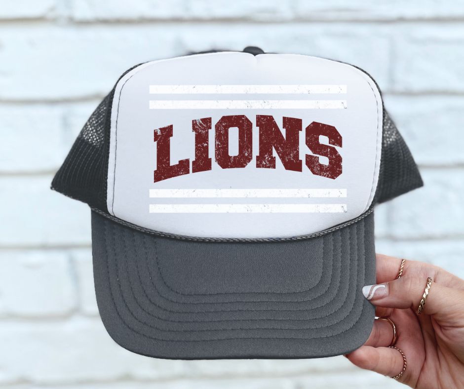 Lions - Maroon/White (Mascot Distressed Lines) - DTF