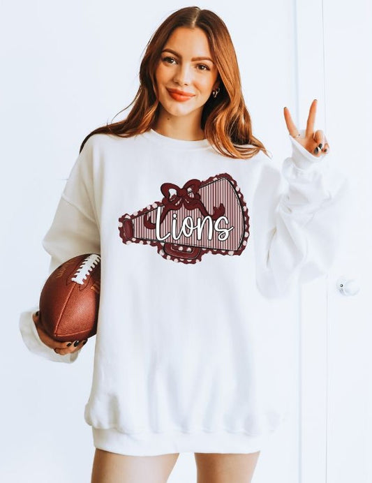 Lions - Maroon (Prepster Megaphone Bow Mascot) - DTF