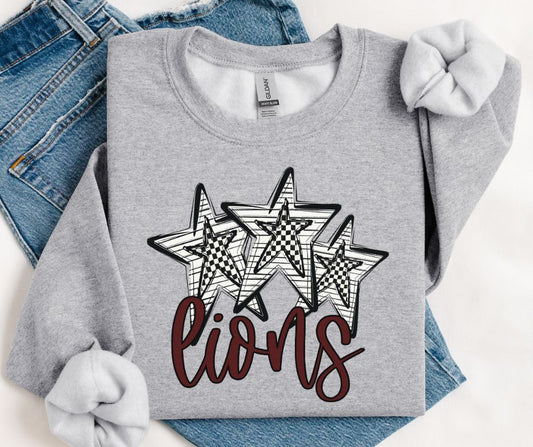 Lions - Maroon (Stars and Checks) - DTF