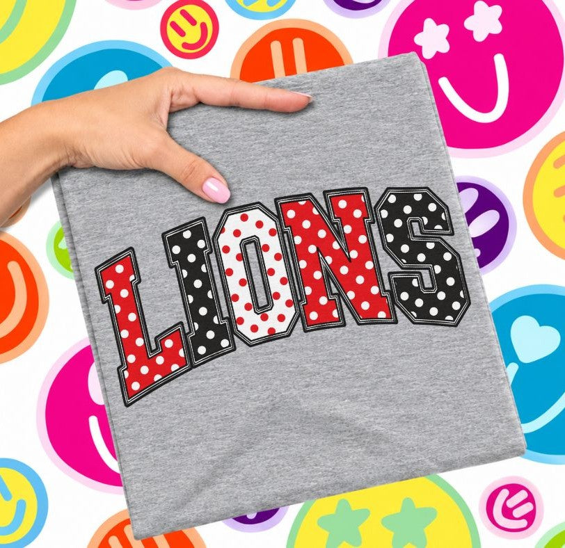 Lions - Red/Black (Sketched Arch Polka Dot Mascots) - DTF