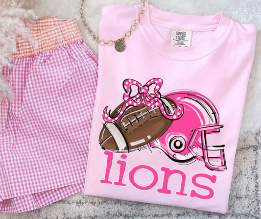 Lions - Pink (Football Bow Mascot) - DTF