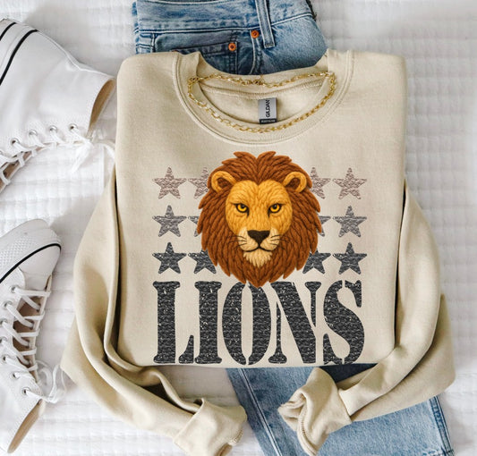 Lions (Faux Yarn and Stars Mascot) - DTF