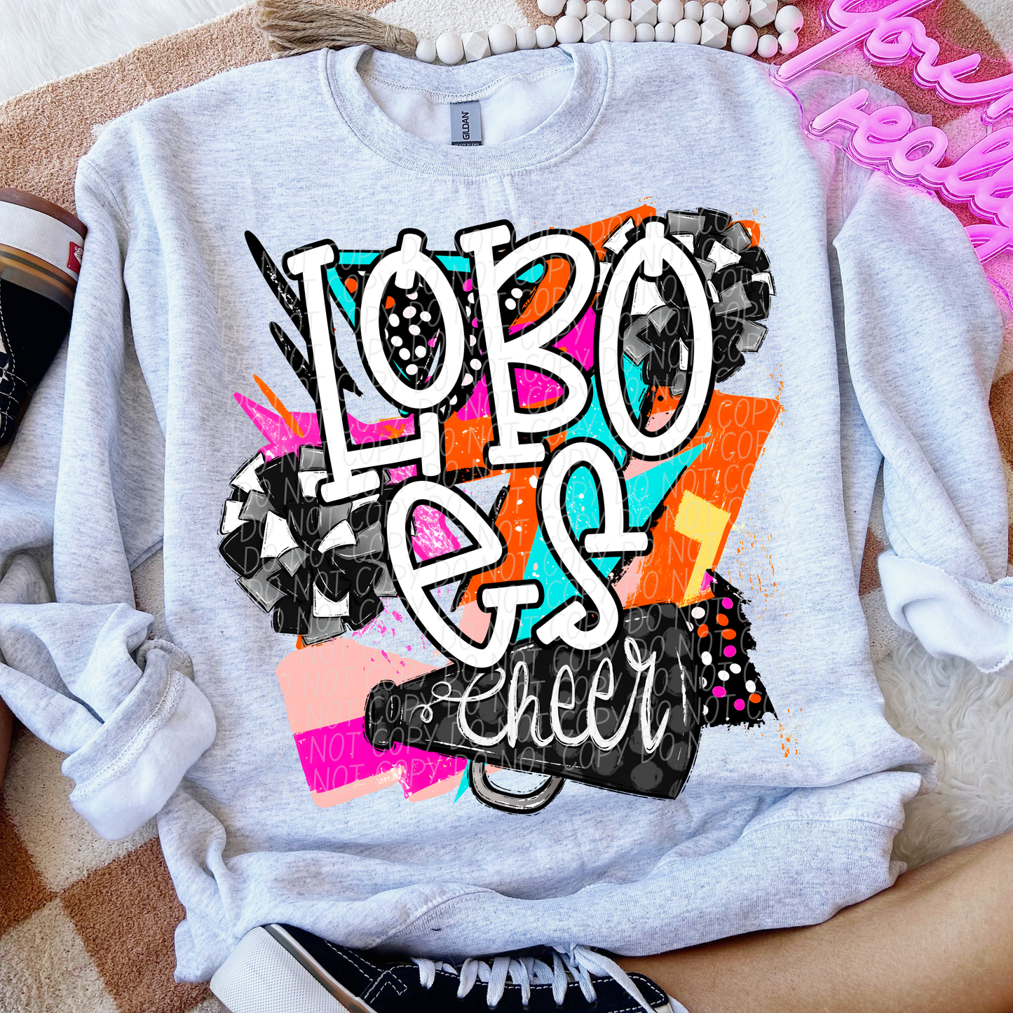 Lobos (Bright Retro Cheer Mascot) - DTF